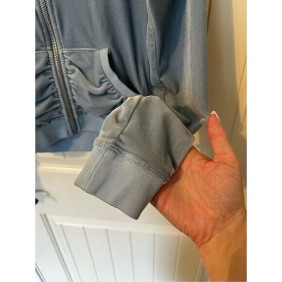 I.AM.GIA Kameron Velour Zip Up Jacket Women Small Blue Bedazzled Ruched - Picture 12 of 16